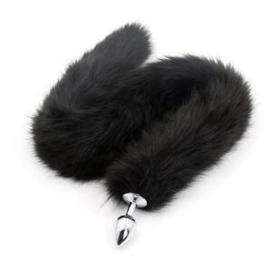 COLA DE ZORRO NEGRO CON PLUG DE METAL 75 CM